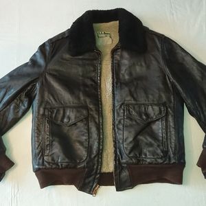 L.L. Bean Goatskin Leather bomber flight jacket WOOL SHEARLING lined Medium
